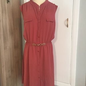 Burnt Red Waist Clasp Sleeveless Button Dress 3X